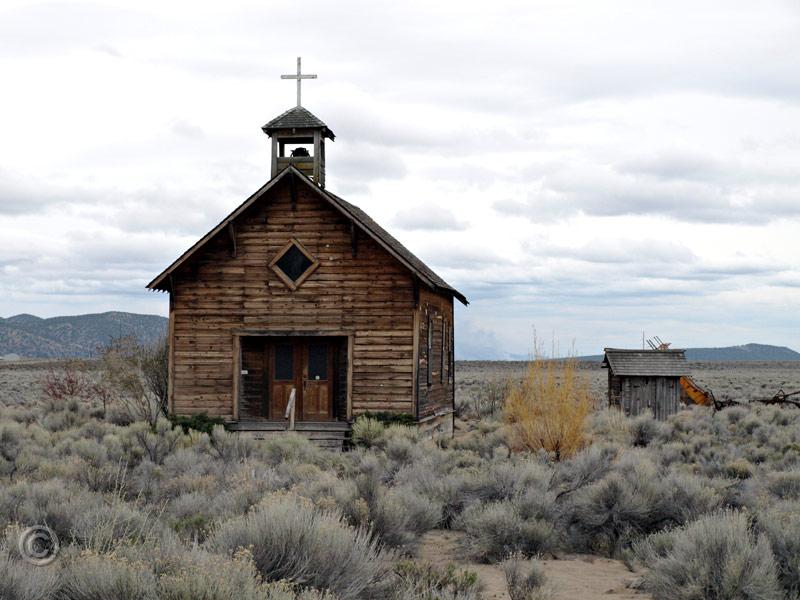 F-church642.jpg - Restored church at Fort Rock. It was moved here from it's original location in Christmas Valley.